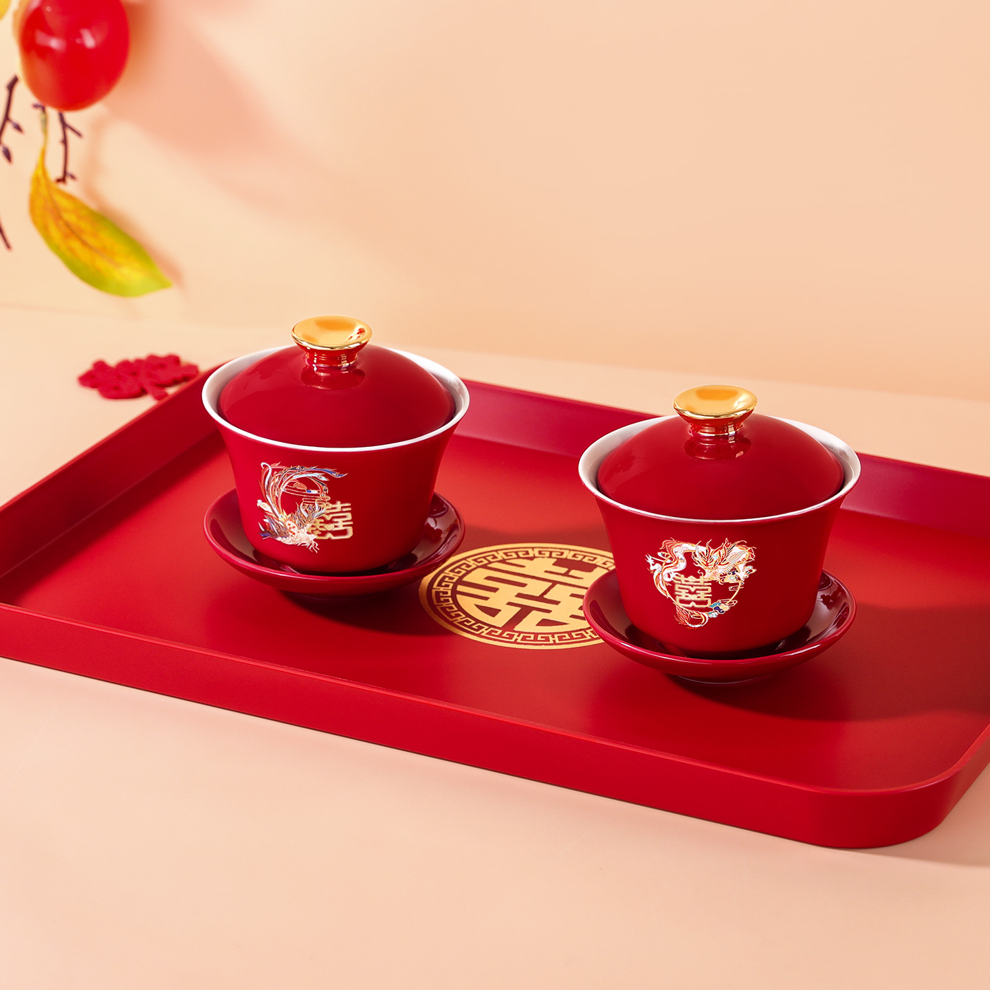 结婚改口敬茶杯红色喜碗茶具套装