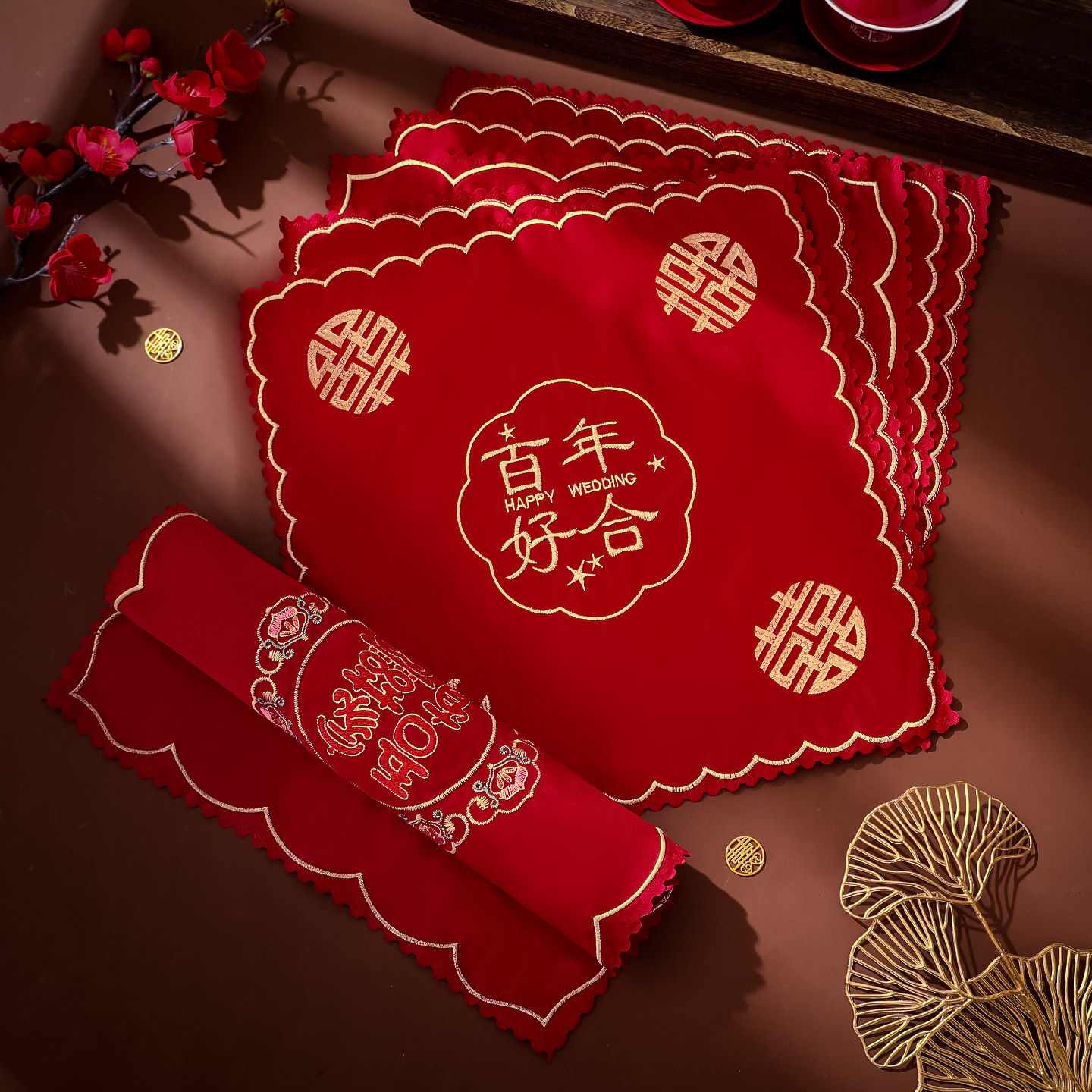 新娘嫁妆喜字手帕方巾结婚用品