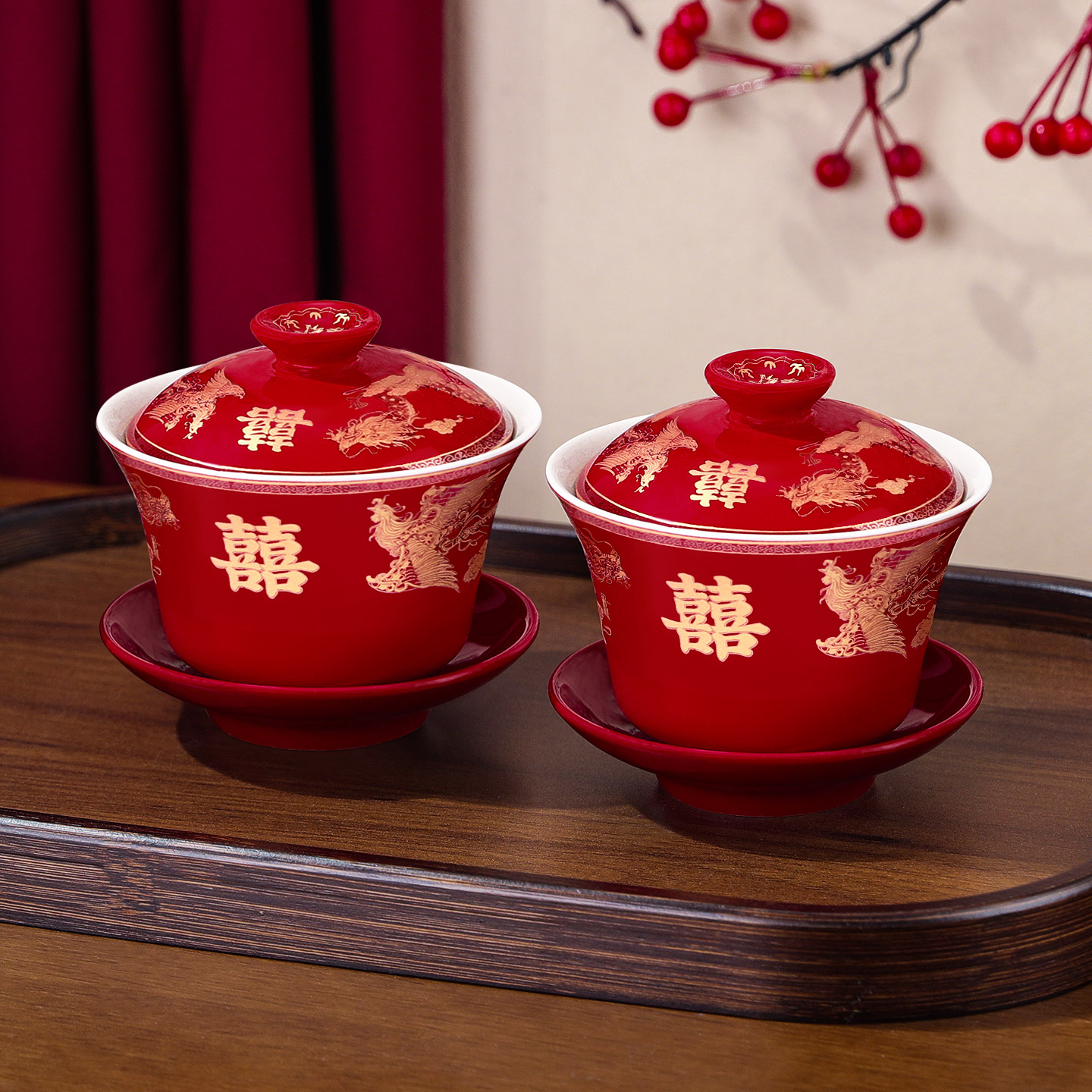 结婚敬茶杯子喜碗套装婚礼陪嫁