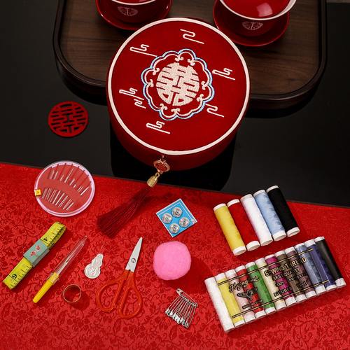 娘嫁妆家用便携式红色针线收纳包