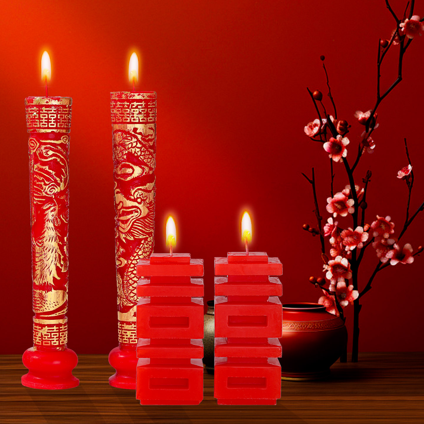 结婚龙凤喜字花烛一对婚庆红蜡烛