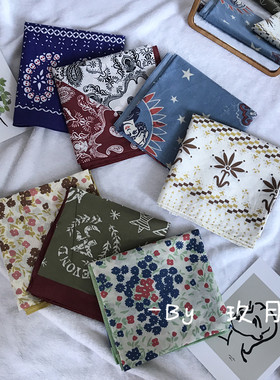 ninne棉麻日系嘻哈骷髅小方巾