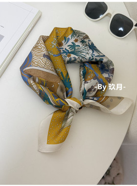 复古黄色系桑蚕丝真丝气质优雅OL银行空姐职业小丝巾小发带领巾