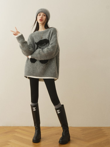 ronron圆领韩系宽松童趣百搭毛衣