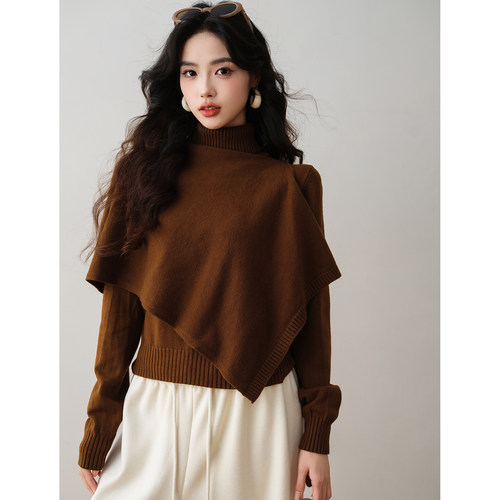 轻熟风披肩高领针织衫2025秋季