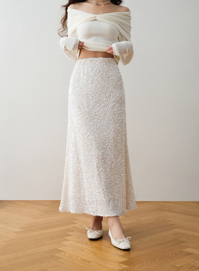 ron&ron法式浪漫风重工亮片半身裙2025冬季女高腰显瘦A字长裙气质