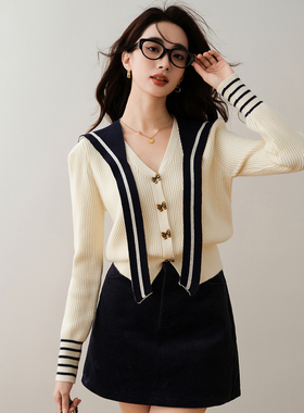 ron&ron气质减龄带披肩针织衫2024秋冬新款设计感蝴蝶扣短款上衣T