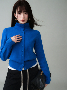 ron&ron老钱风高领排扣毛衣2024冬季新款高级感纯色百搭短款上衣T