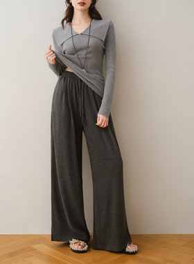 ron&ron慵懒风云朵糯米直筒裤2024秋冬新款休闲高腰阔腿垂感长裤T