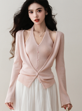 ron&ron法式吊带V领背心长袖开衫针织两件套2026春季温柔气质上衣