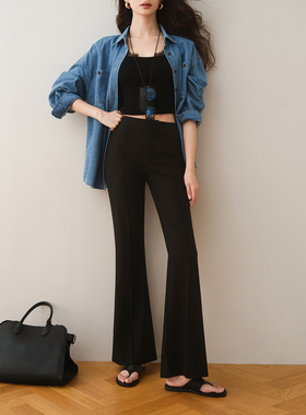 ron&ron气质修身微喇西装裤早秋新款高腰显瘦显腿长弹力垂感长裤T