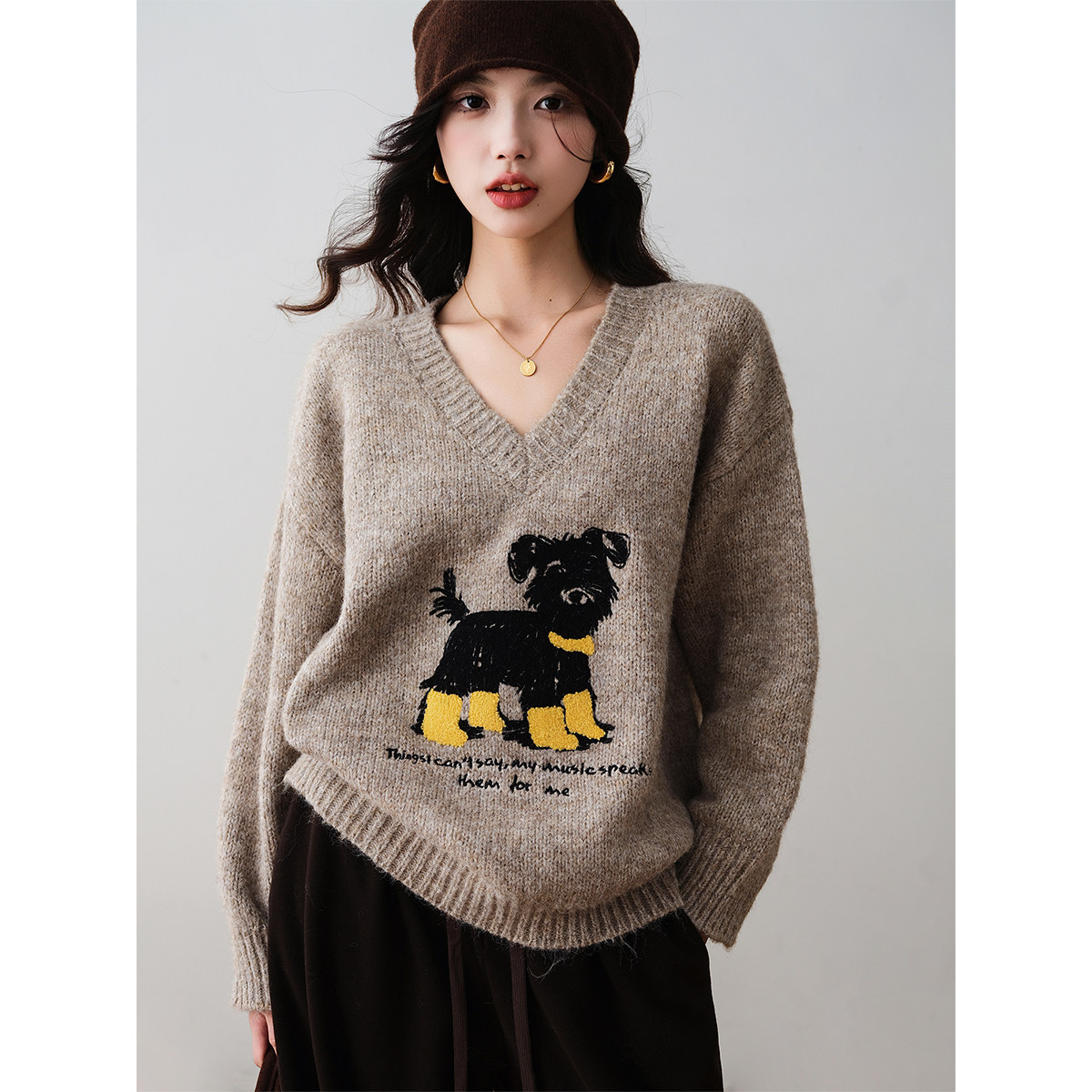 韩系学院风针织衫小狗毛衣