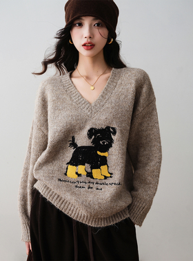 ron&ron韩系学院风针织衫小狗毛衣2025秋季新款气质显瘦针织上衣