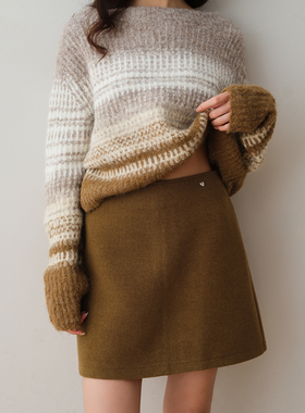 ron&ron轻熟简约毛呢拉链半身裙女2025秋季气质通勤短裙知性半裙