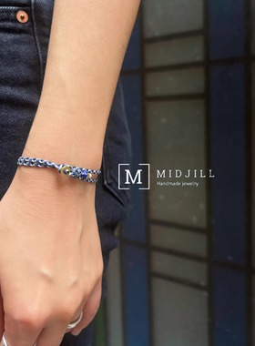MIDJILL原创 冷淡风百搭蓝灰白混搭手工编织双层铜元素极细手绳