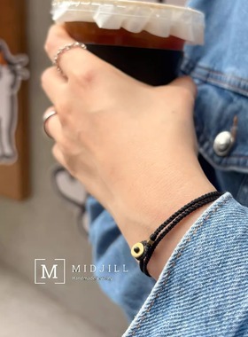 简约中性酷黑铜元素双层叠戴手工编织手绳 Midjill原创LUCKY黑绳