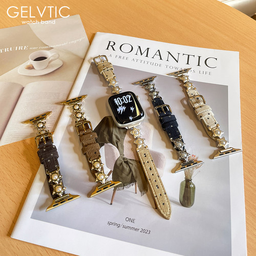 灯芯绒珍珠小星星适用苹果iwatch78910手表applewatchS11表带秋冬