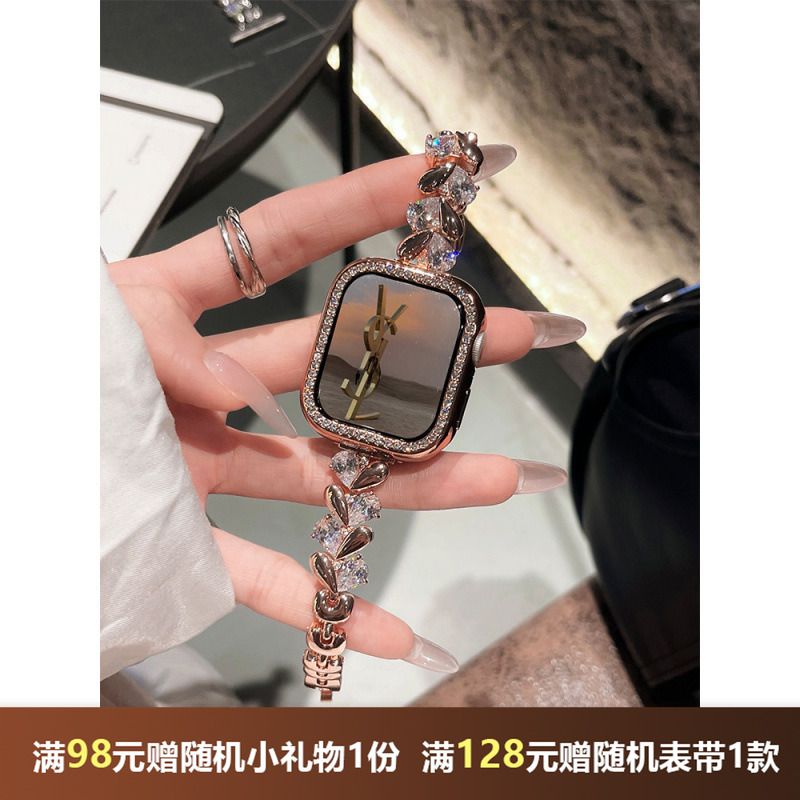 适用苹果手表表带GELVTIC女高级感watch10夏季新款金属爱心皓石