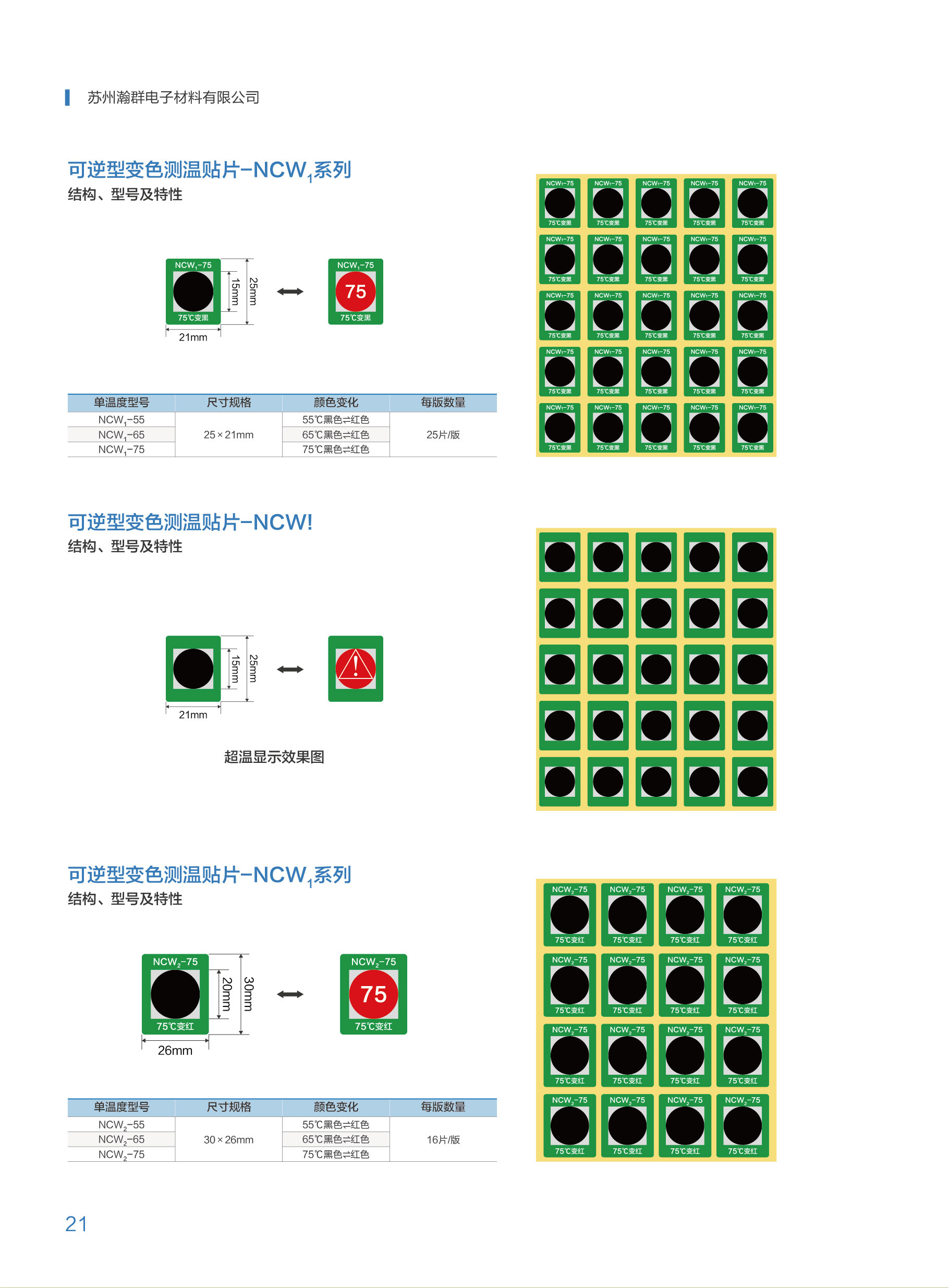 ncw1-75度可逆型温度标签 重复变色测温贴片 测温贴 测温纸 25片