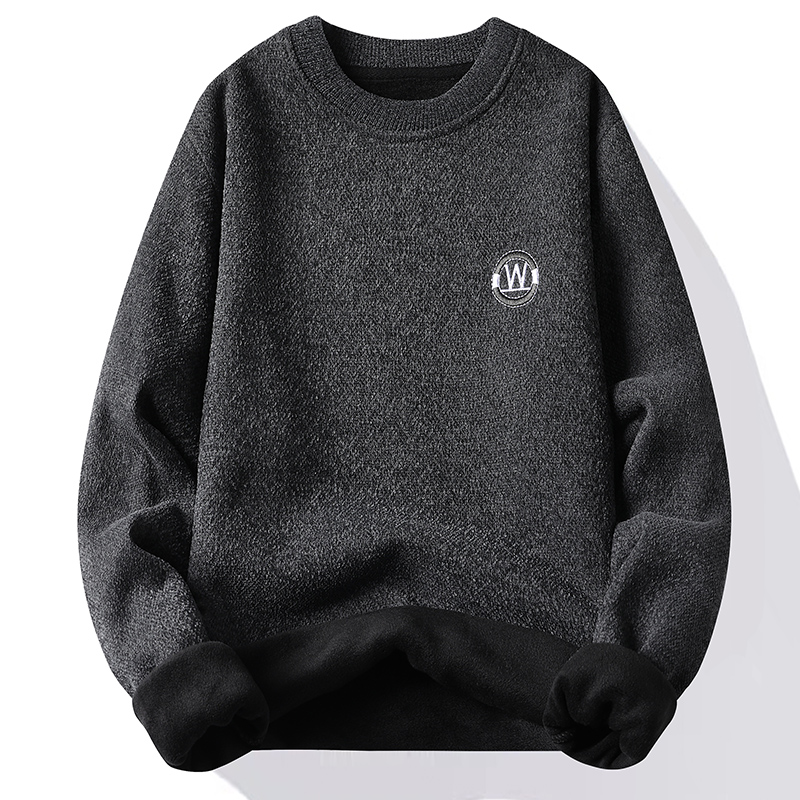 一体绒圆领毛衣男加厚加绒保暖上衣针织衫套头内搭打底衫潮