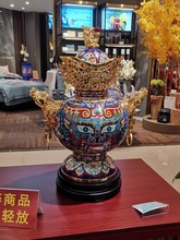 北京掐丝珐琅工艺礼品景泰蓝牛转乾坤家居饰品铜摆件花瓶真金鎏制