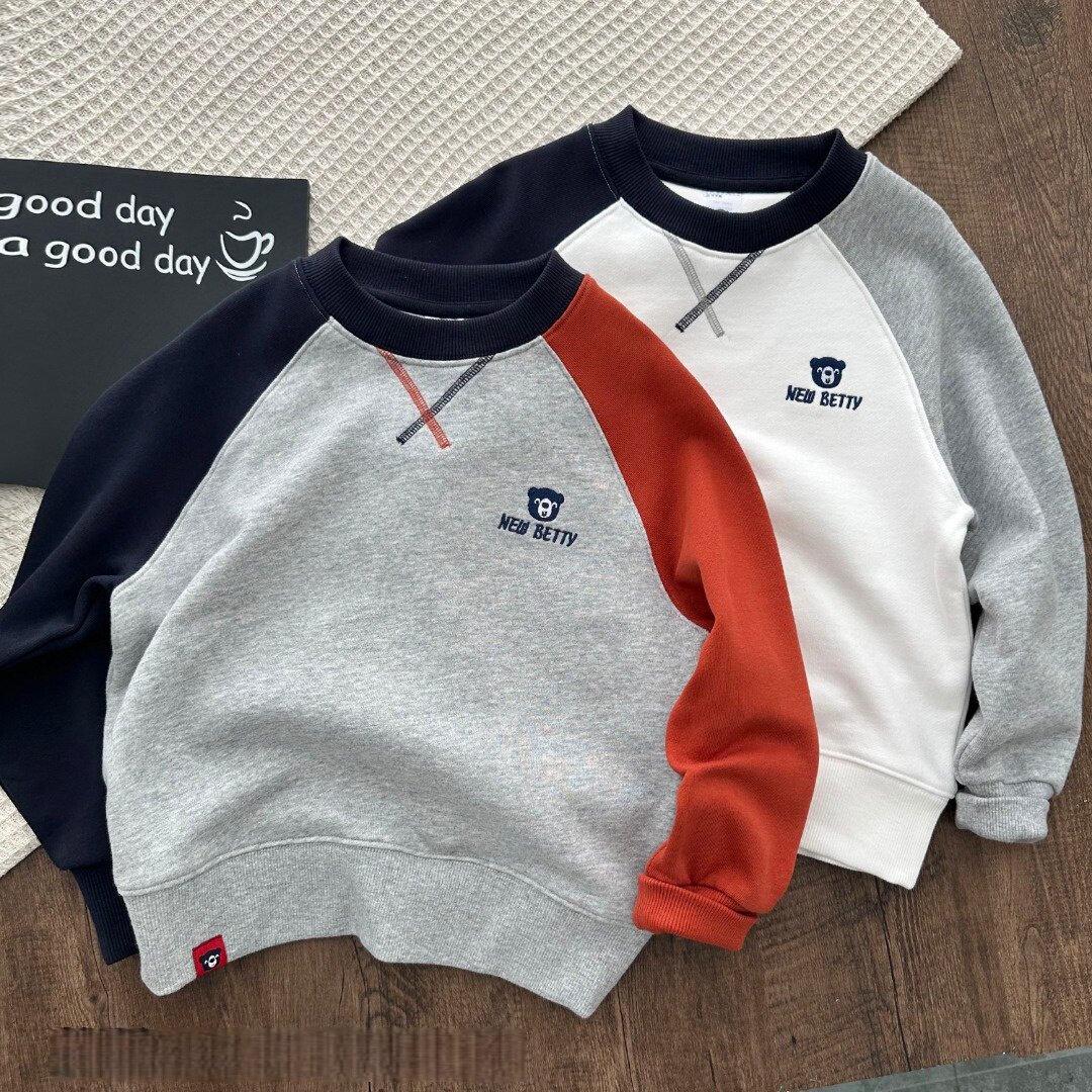 2026新款儿童卫衣春秋装男童圆领插肩纯棉毛圈运动上衣中大童洋气