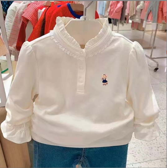 立领休闲长袖女童纯棉T恤衬衣