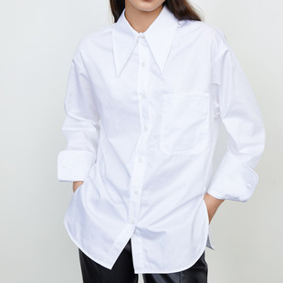 宽松翻领棉质休闲通勤高街衬衫 2020冬季 女装 女 新品 大尖领白衬衫