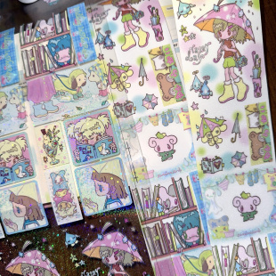 ACCIO×鸟鸟一rainy day贴纸卷雨天书店人物y2k咕卡手账贴纸切膜