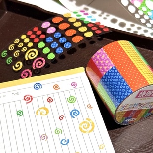 饰点缀deco昭和胶带手账贴纸新品 大龄萝莉绕圈圈贴纸卷分装 盐系装