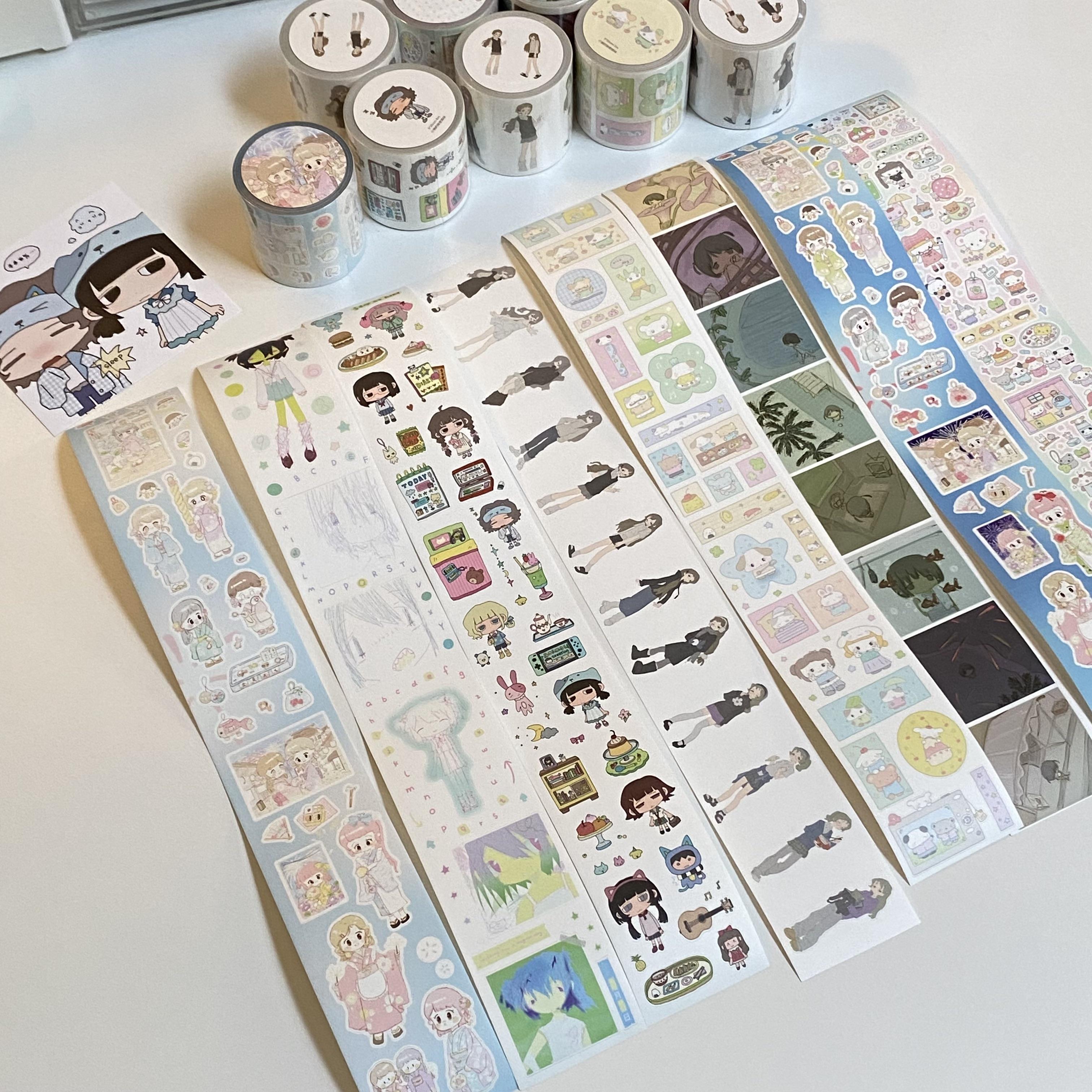 小蜗循环分装可爱涂鸦人物小动物贴纸卷古早卡通咕卡贴纸手账胶带