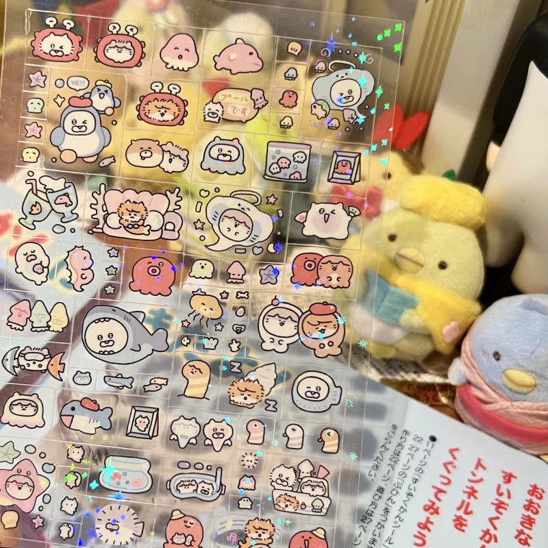 铅笔小勺一点点海洋馆循环分装贴纸卷模切胶带可爱手帐块块水族馆
