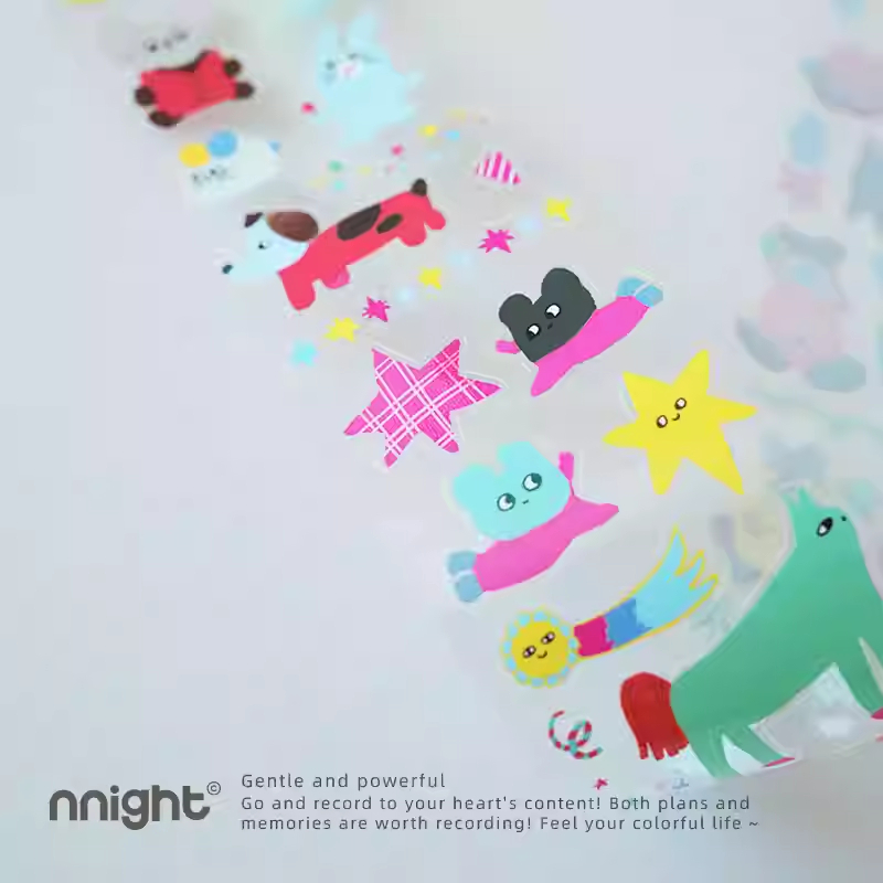 nnight妙妙镇分装盐系设计彩色插画切膜贴纸胶带手帐PET胶带素材