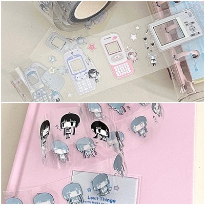 线条研究室猫耳挂件电波发射中分装日系可爱胶带手帐素材黑白拼贴