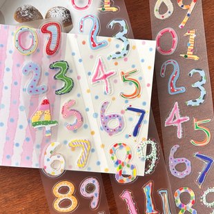 COMO士多彩色大数字贴纸卷分装盐系装饰点缀实用日期胶带手账贴纸