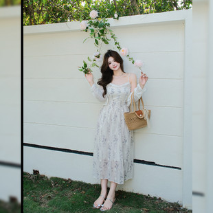收腰胖MM遮肉碎花蕾丝吊带裙 PSG微胖连衣裙春夏新款 货返20元