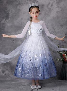 女童连衣裙白色冰雪奇缘艾莎公主裙宝宝儿童生日礼服装爱莎长裙子