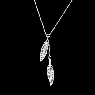 女生礼物促 925银饰精制双叶坠盒子项链 纯银特色时尚韩品套链韩