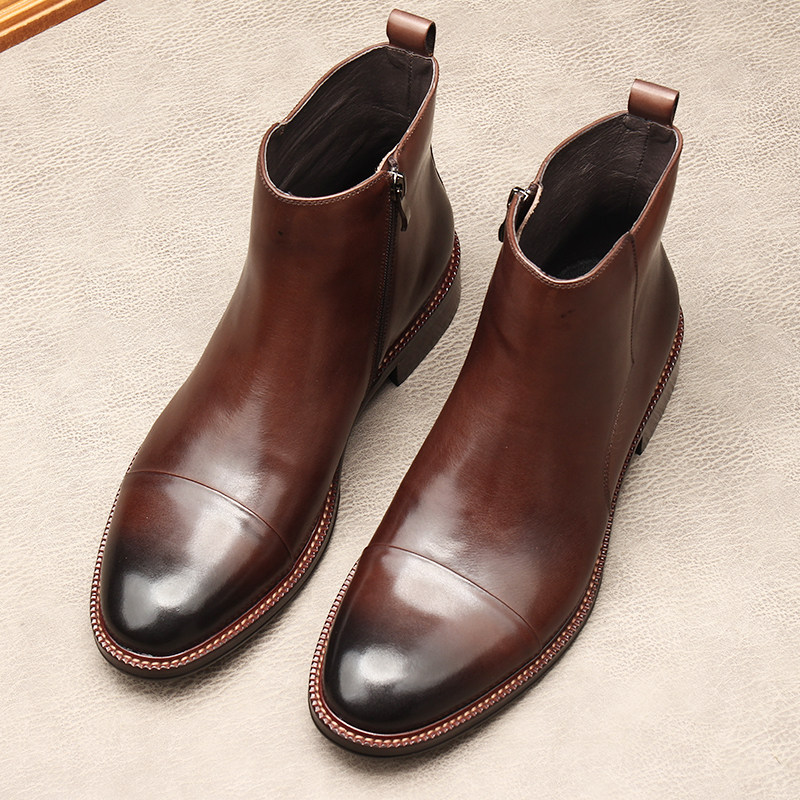 ZIPPER BOOTS CHELSEA BOOTS MENS ENGLISH BOOTS TRIPLE JOINT MENS BOOTS HIGH TOP LEATHER SHOES MENS MID-TOP LEATHER BOOTS MENS BOOTS