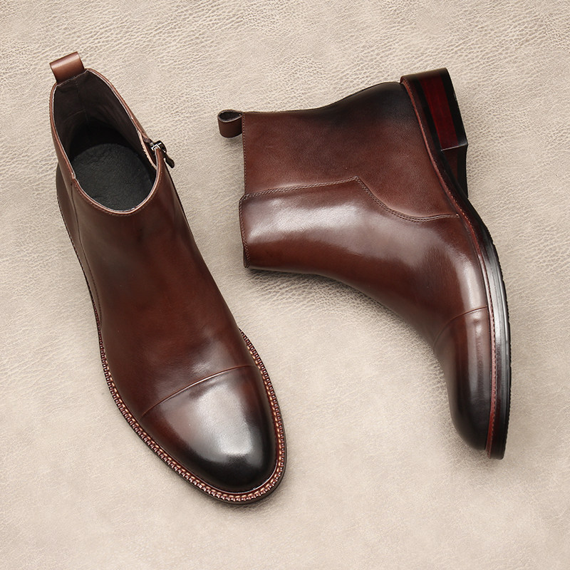 ZIPPER BOOTS CHELSEA BOOTS MENS ENGLISH BOOTS TRIPLE JOINT MENS BOOTS HIGH TOP LEATHER SHOES MENS MID-TOP LEATHER BOOTS MENS BOOTS