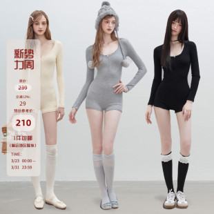 连体衣女短裤 Mess 显瘦长袖 辣妹小众设计修身 Studio春秋瑜伽裤