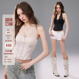 Mess 辣妹修身 蕾丝拼接短款 挂脖胸衣鱼骨上衣女夏带胸垫 Studio