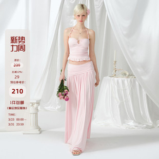 裙 辣妹性感海边度假收腰挂脖吊带上衣背心女粉色套装 Mess Studio