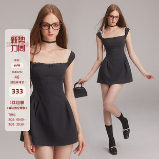 收腰灰色显瘦西装 Mess 修身 辣妹气质短款 一字肩连衣裙女夏 Studio