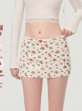 Mess Studio 辣妹纯欲设计感软糯短款直筒包臀草莓印花半身裙女春