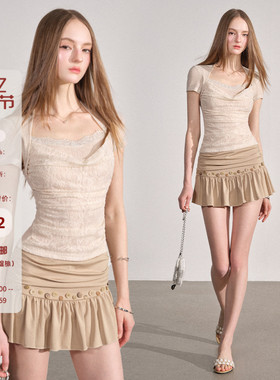 Mess Studio【4.23/20点上新 立减12%】法式蕾丝领口套头坎肩短袖