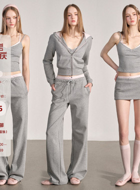 Mess Studio 辣妹修身型休闲短款吊带半身裙卫衣外套女夏灰色套装
