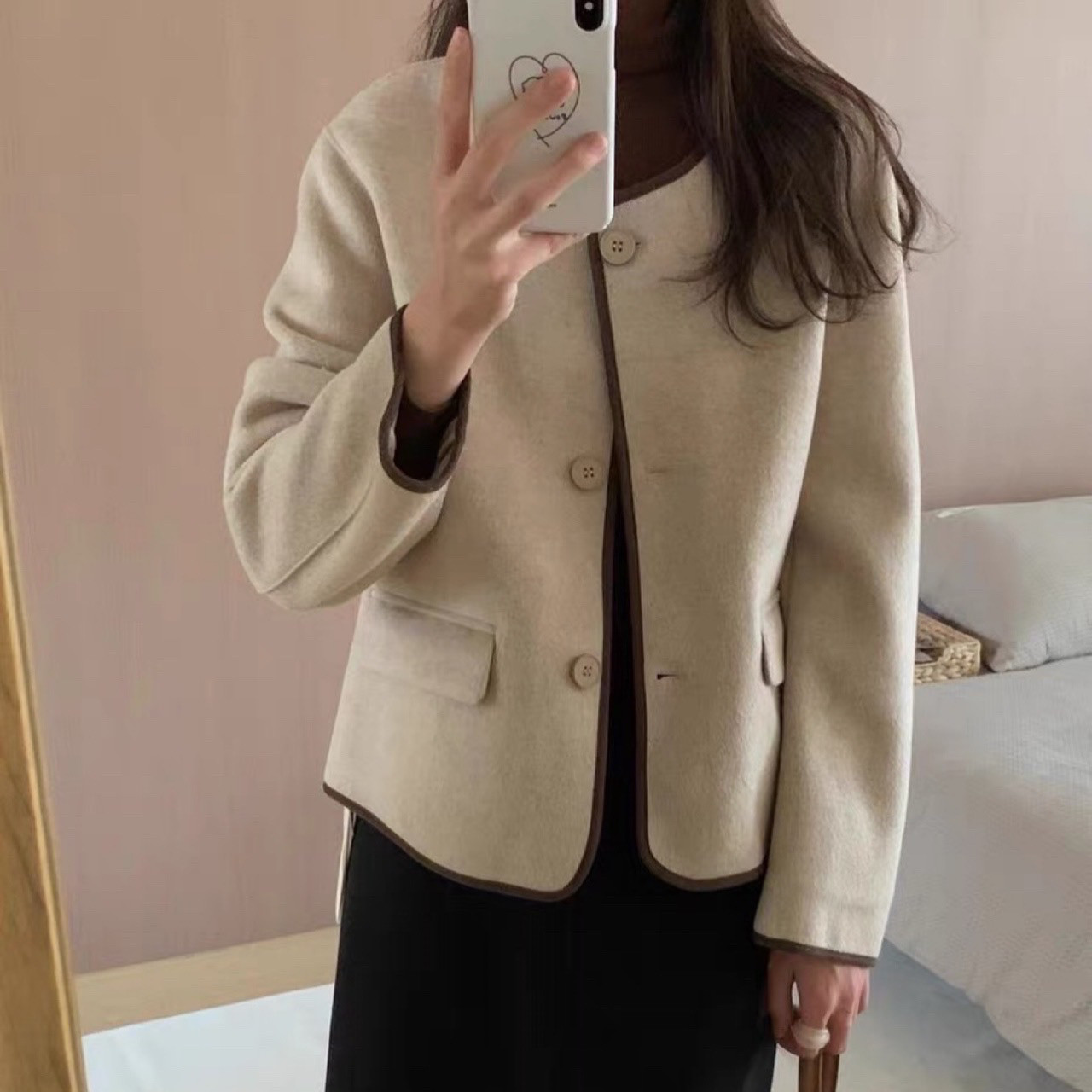 秋冬高级感小个子赫本风灰色毛呢外套女韩系温柔短款双面呢子大衣