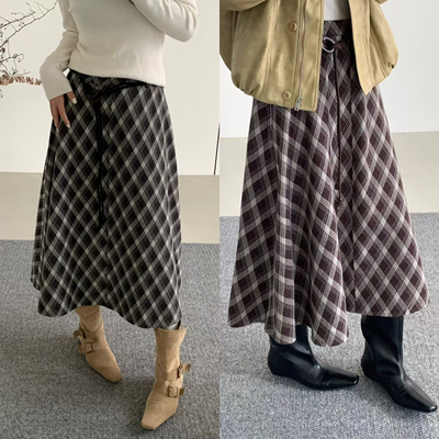 格子半身裙女秋冬高腰显瘦a字裙复古中长款梨型身材遮胯格纹伞裙