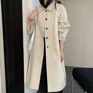 系带收腰中长款 时尚 气质大衣POLO领风衣外套女 韩版 欧洲站2026春季